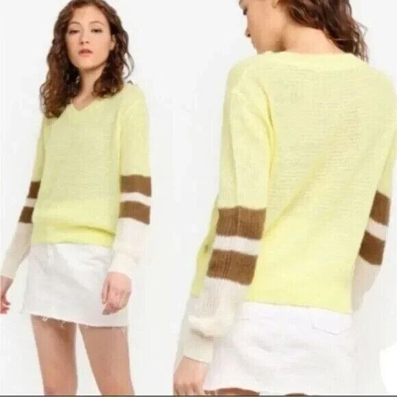 Scotch & Soda Sweater Womens M Linen Mohair Wool Colorblock Sleeves in Citrus - Picture 1 of 11